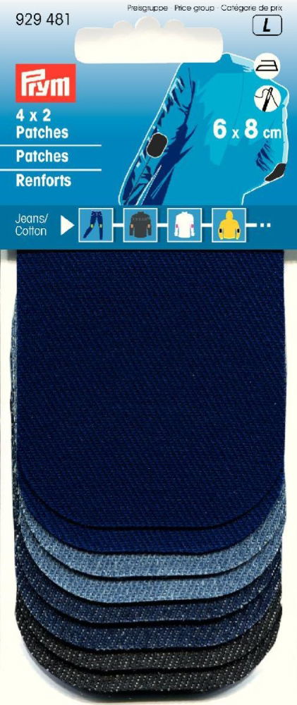 P929481 - 4x2 Patches Mini iron-on 6 x 8cm denim/CO x 8pc