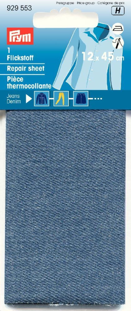 P929553 - Repair sheet denim iron-on 12 x 45cm med blue x 0.054m