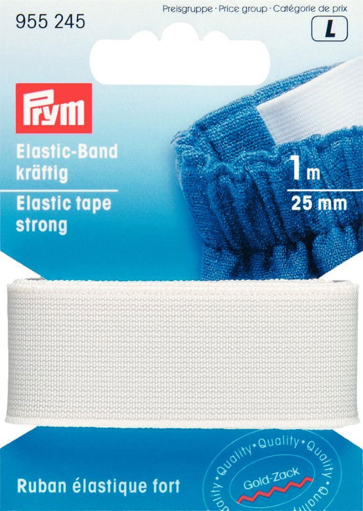 P955245 - Elastic tape strong 25mm white x 1mtr