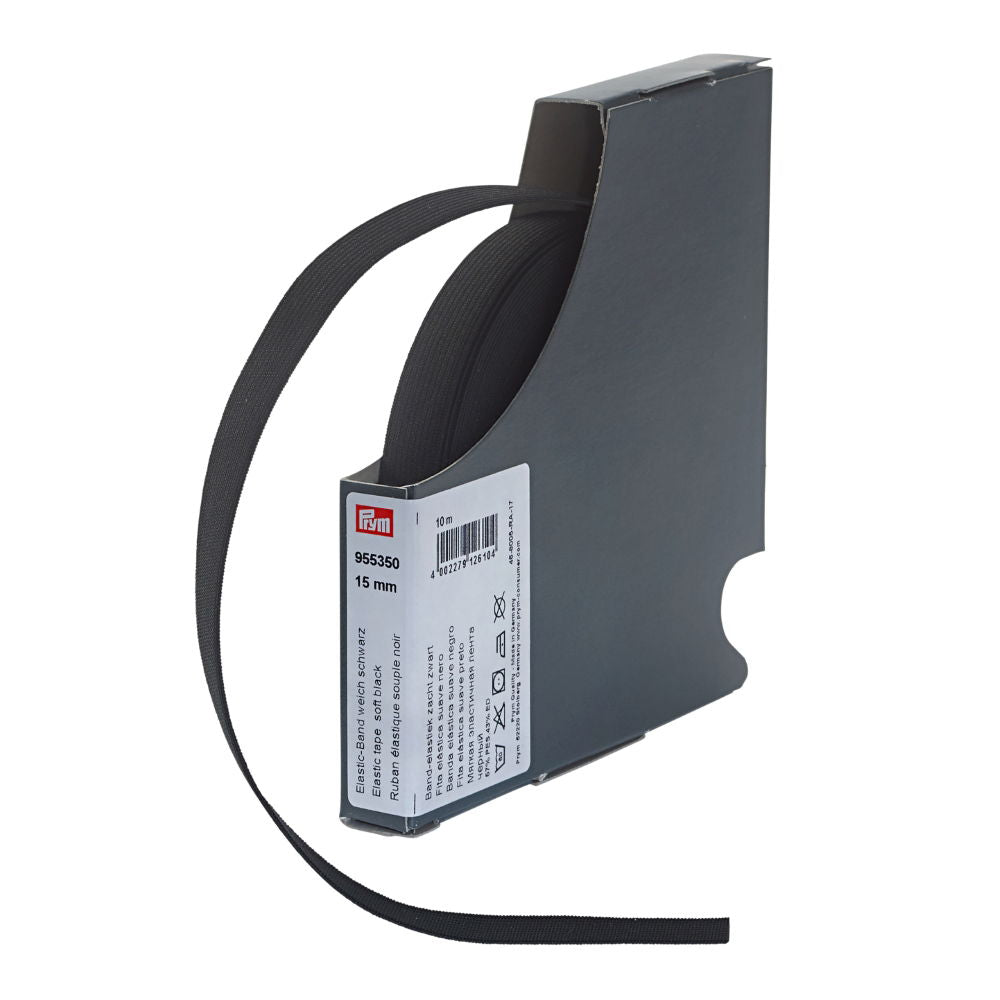P955350 - Elastic tape soft 15mm black x 10mtr