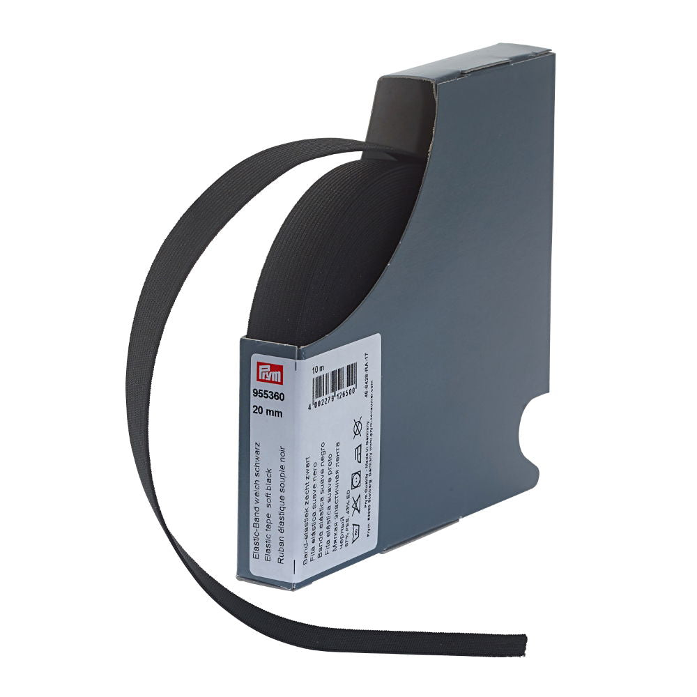 P955360 - Elastic tape soft 20mm black x 10mtr