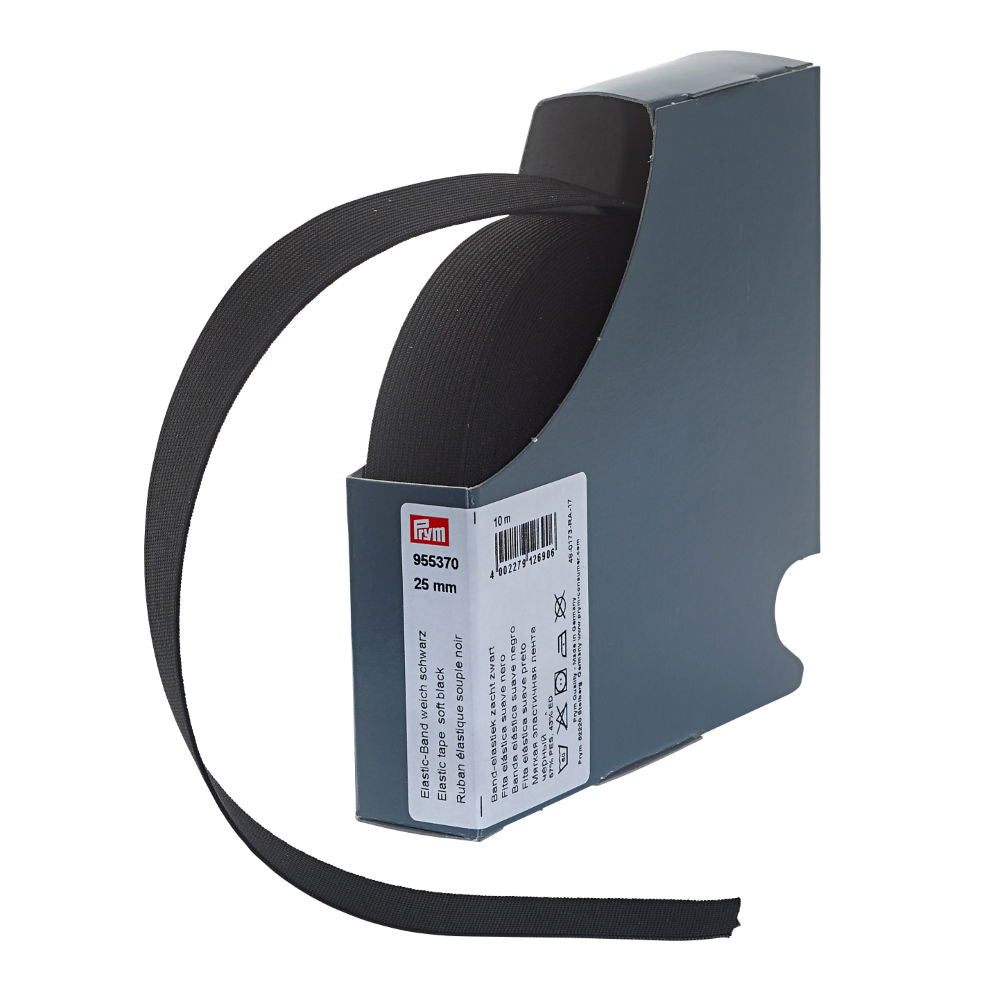 P955370 - Elastic tape soft 25mm black x 10mtr