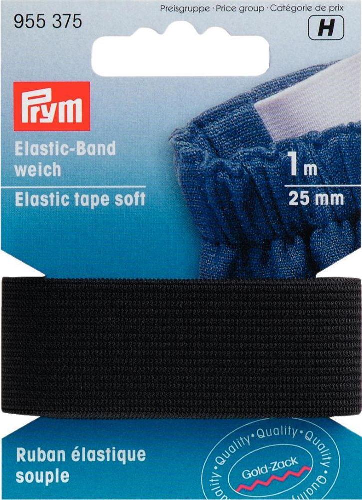 P955375 - Elastic tape soft 25mm black x 1mtr