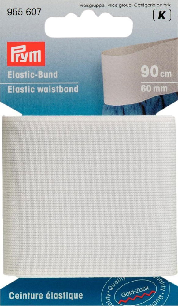 P955607 - Elastic Waistband 60mm white x 0.9mtr