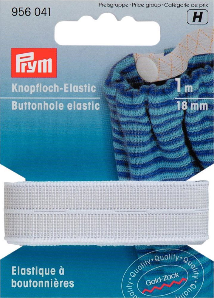 P956041 - Buttonhole Elastic smooth tape woven 18mm white x 1mtr
