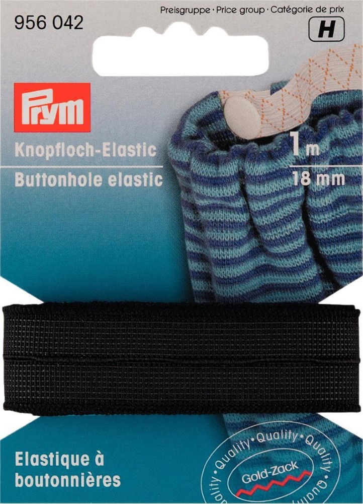 P956042 - Buttonhole Elastic smooth tape woven 18mm black x 1mtr
