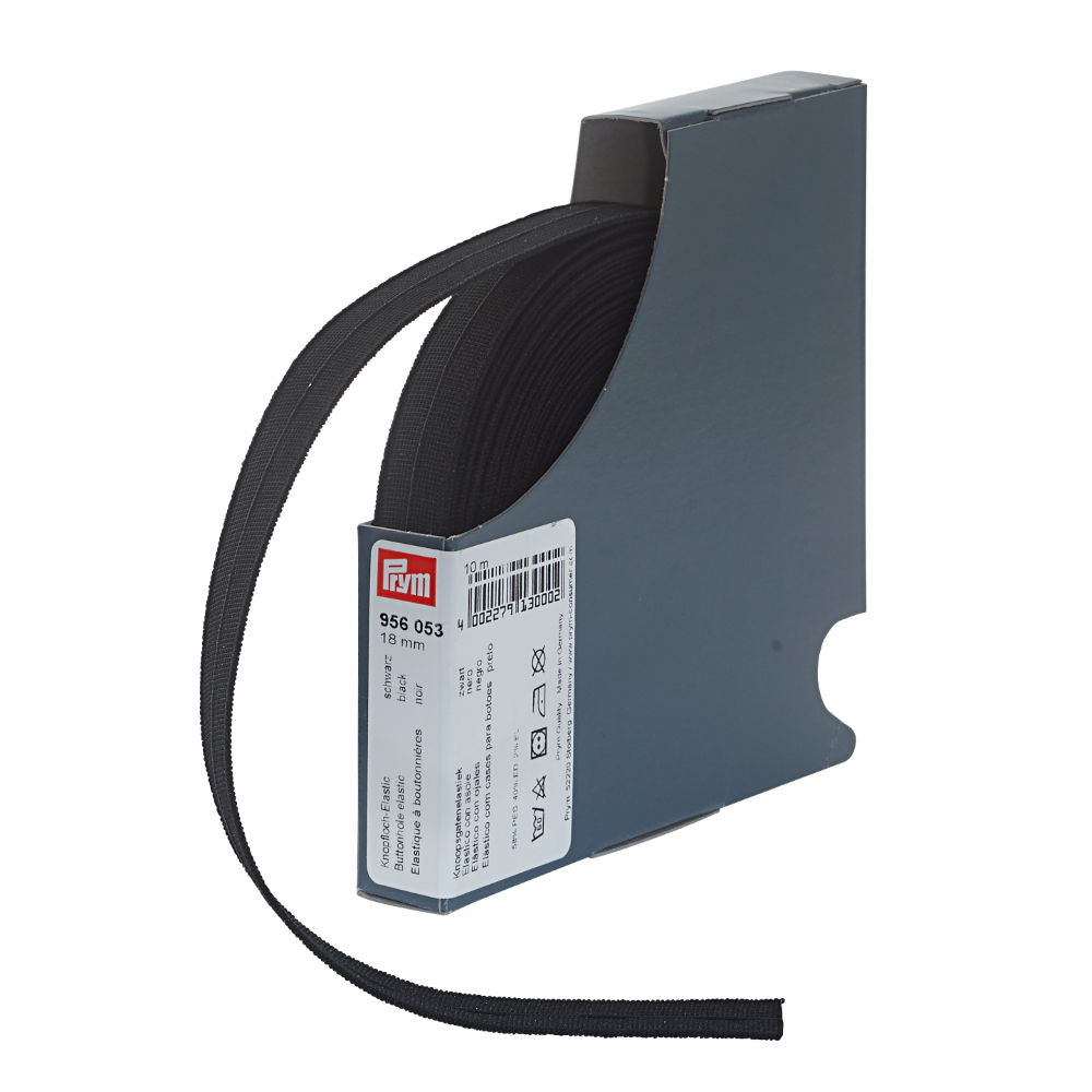 P956053 - Buttonhole Elastic smooth tape woven 18mm black x 10mtr