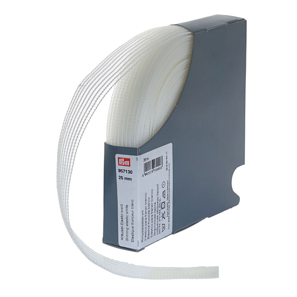 P957130 - Shirring Elastic 25mm white x 20mtr
