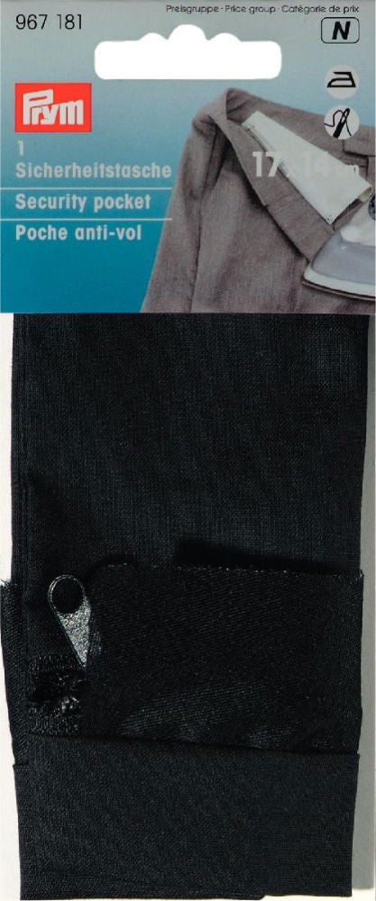 P967181 - Security pocket 17 x 14cm black + zip x 1pc