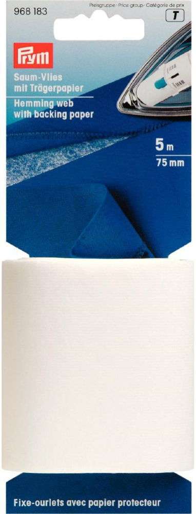 P968183 - HEMMING WEB WITH BACKING PAPER 75MM WHITE (5m)