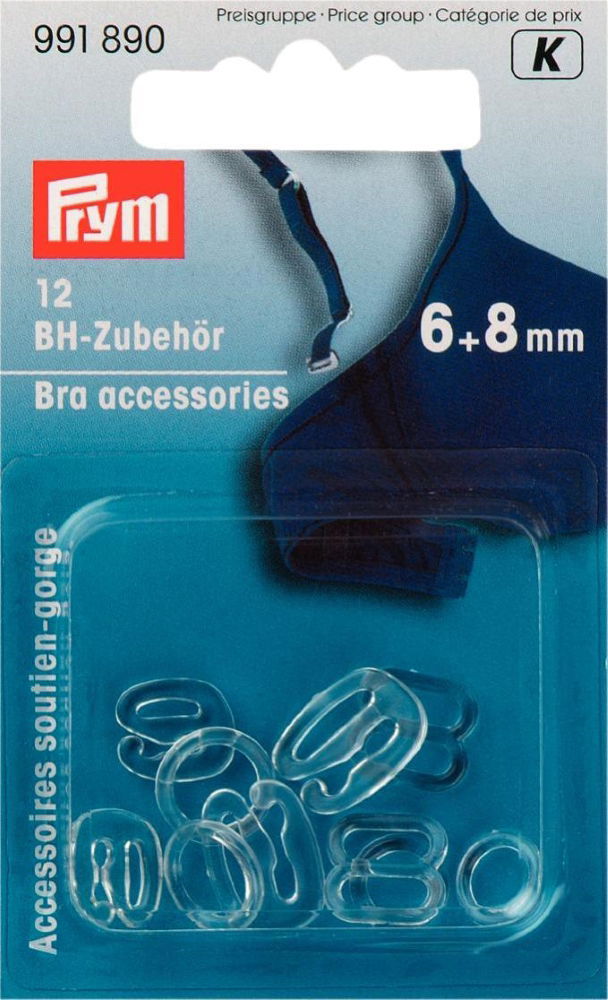 P991890 - Bra accessories plastic 6+8 mm transparent assorted x 12pc