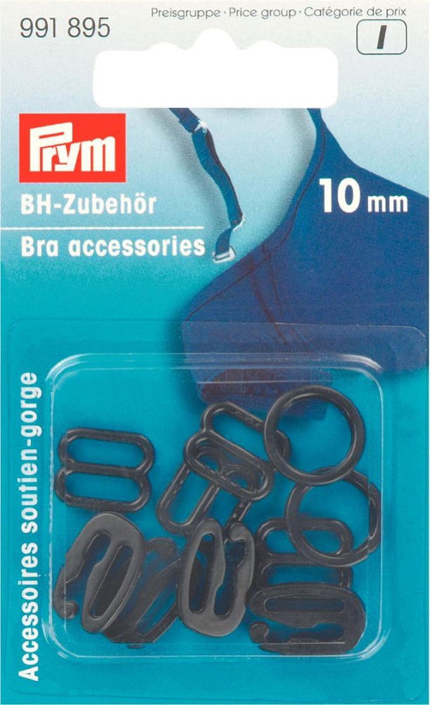 P991895 - Bra accessories plastic 10mm black assorted x 10pc