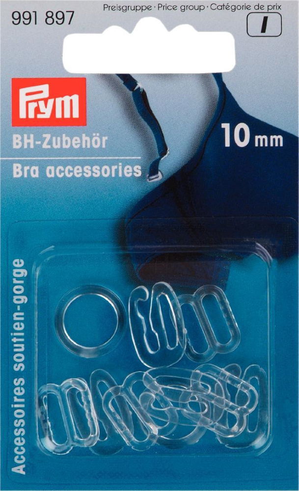 P991897 - Bra accessories plastic 10mm transparent assorted x 10pc