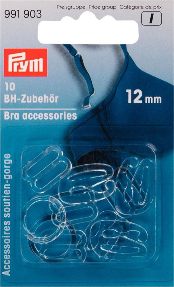 P991903 - Bra accessories plastic 12mm transparent assorted x 10pc