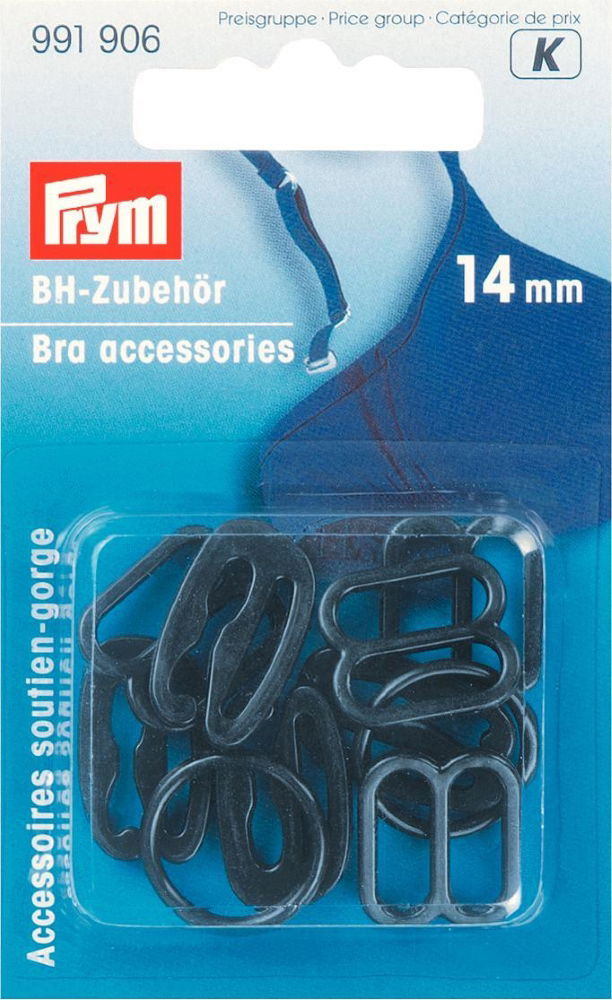 P991906 - **Bra accessories plastic 14mm black assorted x 10pc