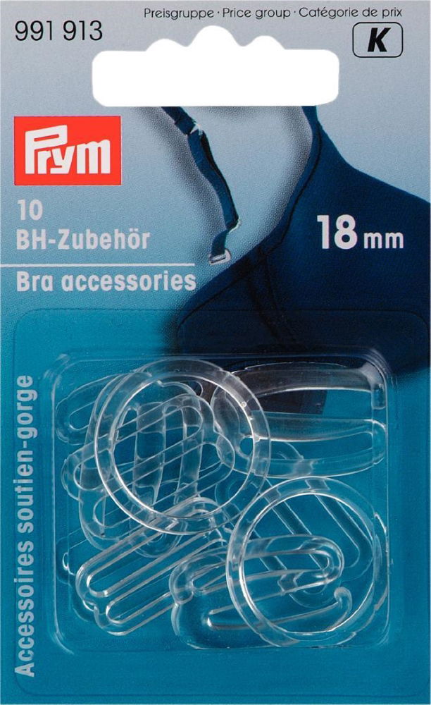 P991913 - Bra accessories plastic 18mm transparent assorted x 10pc