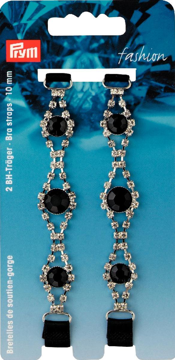 P991936  **Bra straps black rhines / black stone round x 2pc