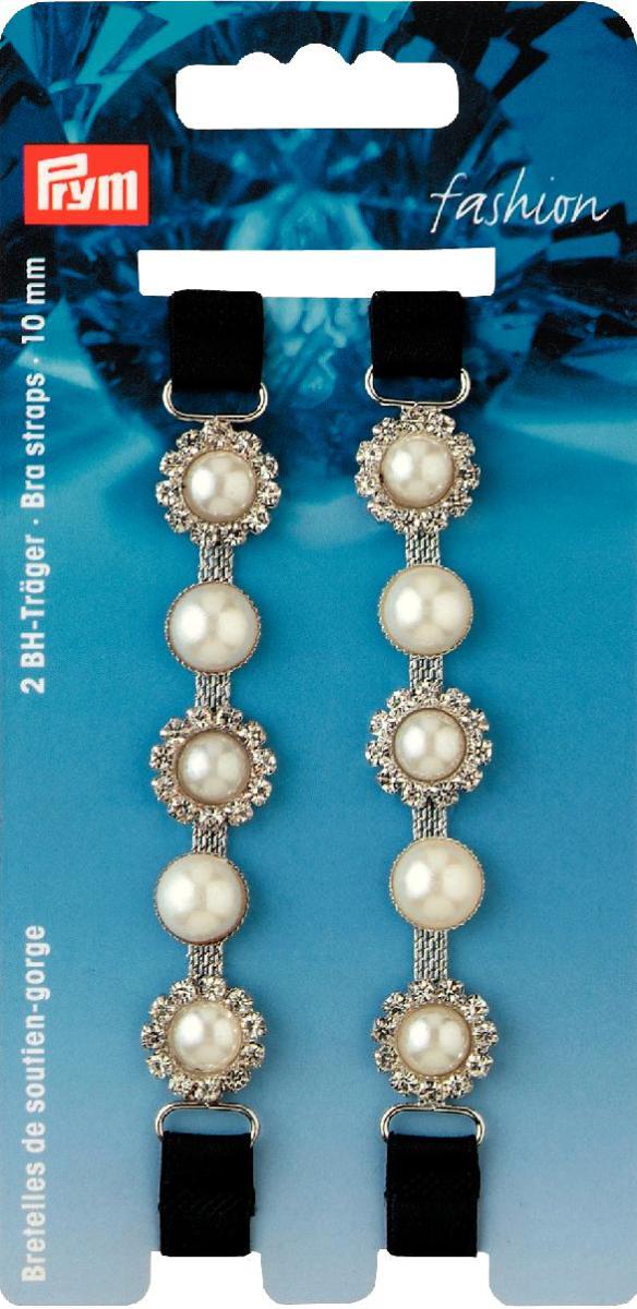 P991937  **Bra straps black rhines/white pearl x 2pc