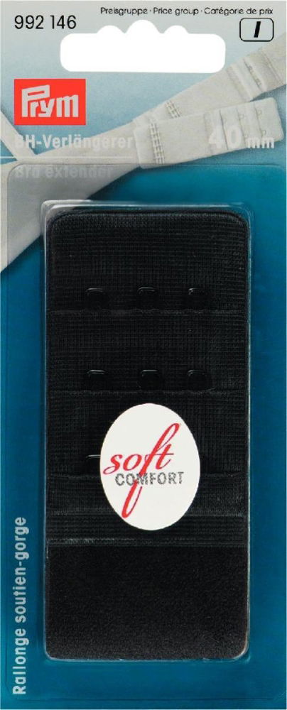 P992146 - Bra extender 40mm 3 x 3 hooks black x 1pc
