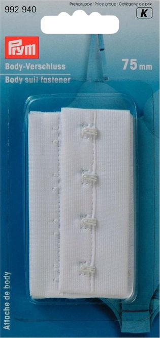 P992940 - Body suit fastener with hooks and eyes 75 mm white x 1 pc