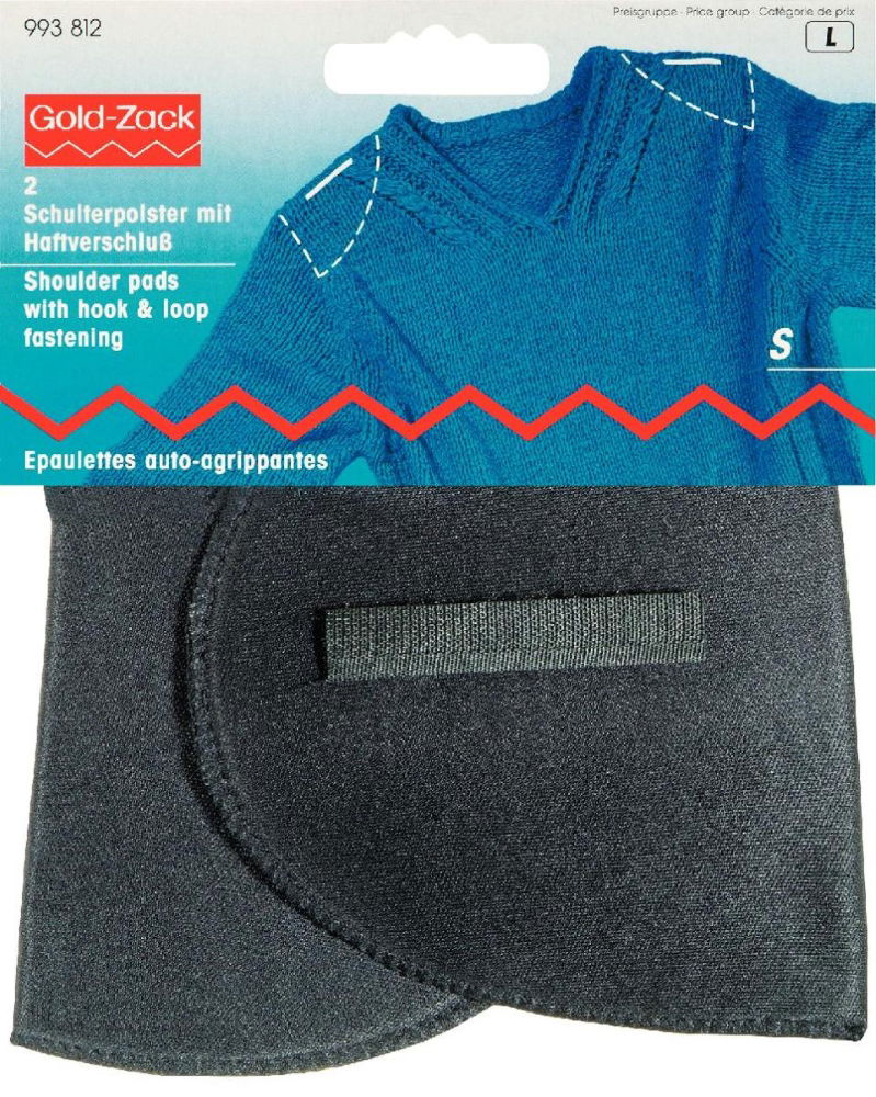 P993812 - Shoulder pads Set-in with hoop/loop fastening black S x 2pc
