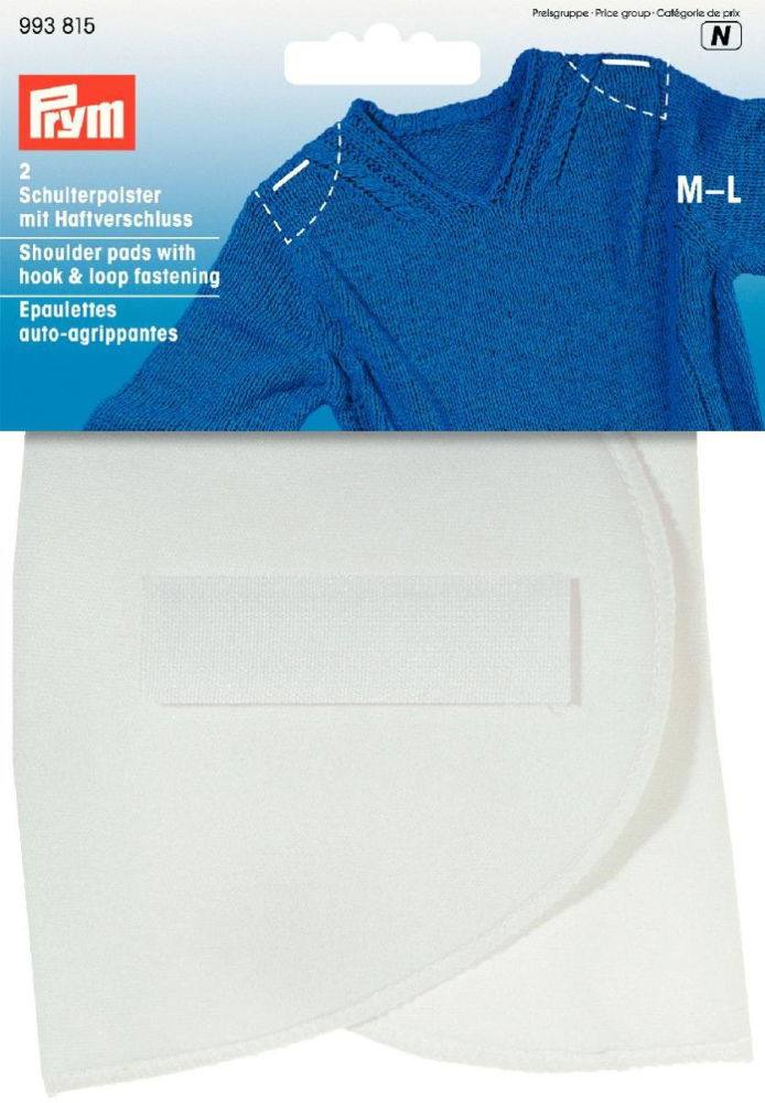 P993815 - Should pads Set-in with hook/loop fastening white M-L X 2pc