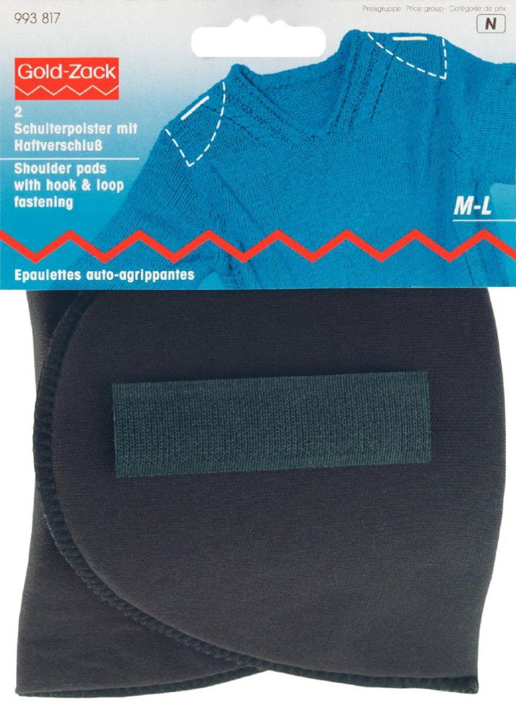P993817 - Should pads Set-in with hook loop fastening black M-L X 2pc