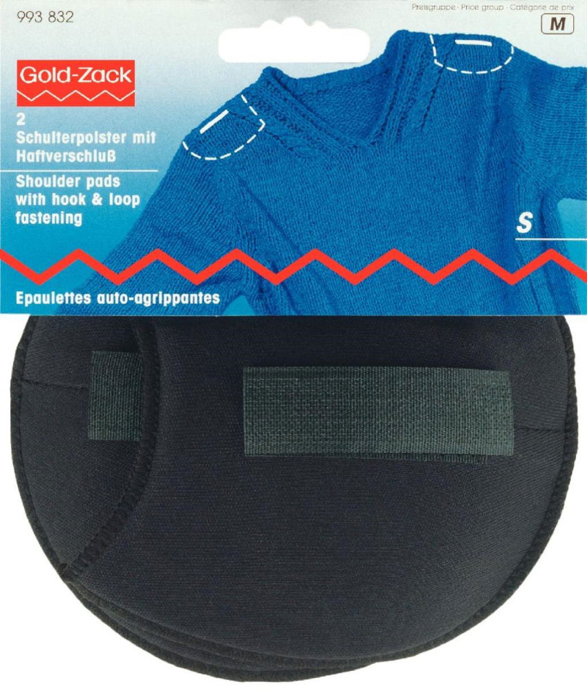 P993832 - Shoulder pads Raglan with hook/ loop fastening black S x 2pc