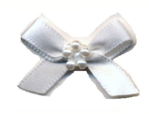 RBP029 - RIBBON BOW WITH PEARLS 029 WHITE