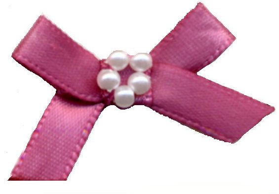 RBP168 - RIBBON BOW WITH PEARLS 168 COL ROSE