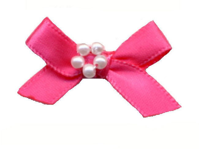 RBP175 - RIBBON BOW WITH PEARLS 175 SHOCKING PINK