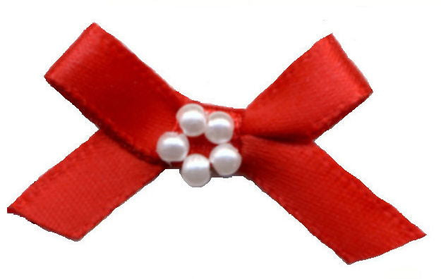 RBP250 - RIBBON BOW WITH PEARLS 250 RED