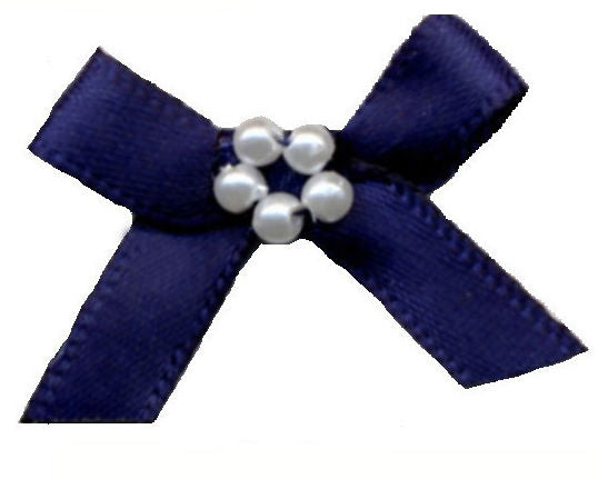 RBP370 - RIBBON BOW WITH PEARLS 370 NAVY