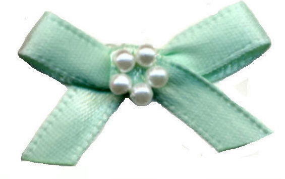 RBP513 - RIBBON BOW WITH PEARLS 513 PASTEL GREEN