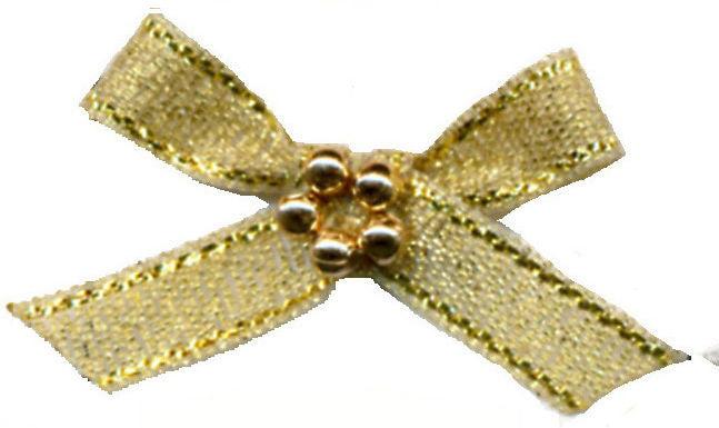 RBPG - RIBBON BOW WITH 5 GOLD BEADS GOLD LUREX