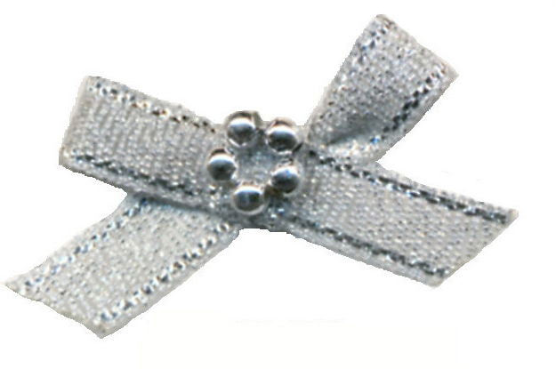 RBPS - RIBBON BOW WITH 5 SILVER BEADS SILVER LUREX