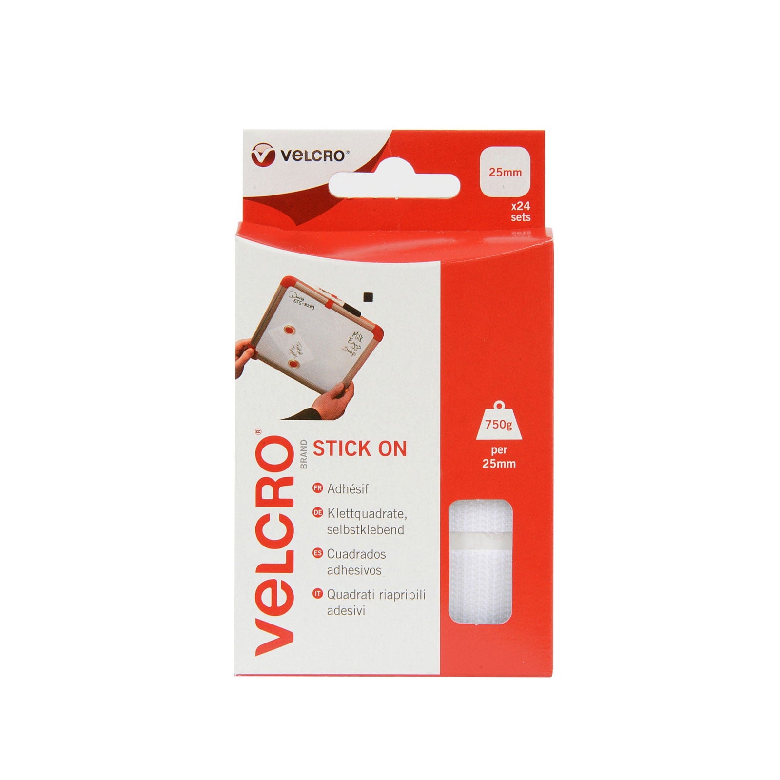 v60235  VELCRO SQUARES STICK ON 25 mm -24 SETS WHITE