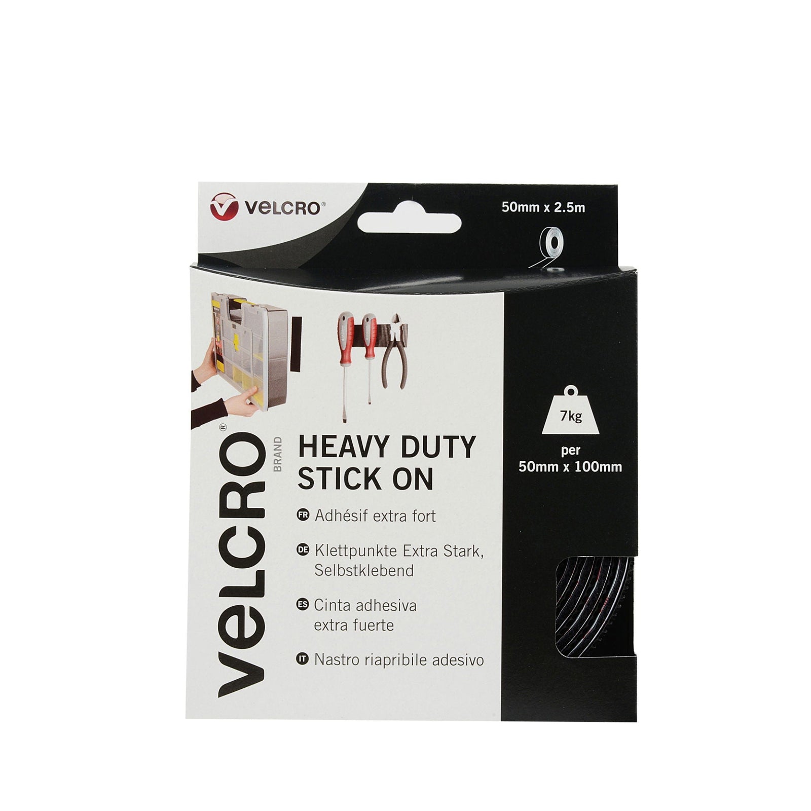 V40160  VELCRO HEAVY DUTY BLACK STICK ON HOOK & LOOP 50mm X 2.5m