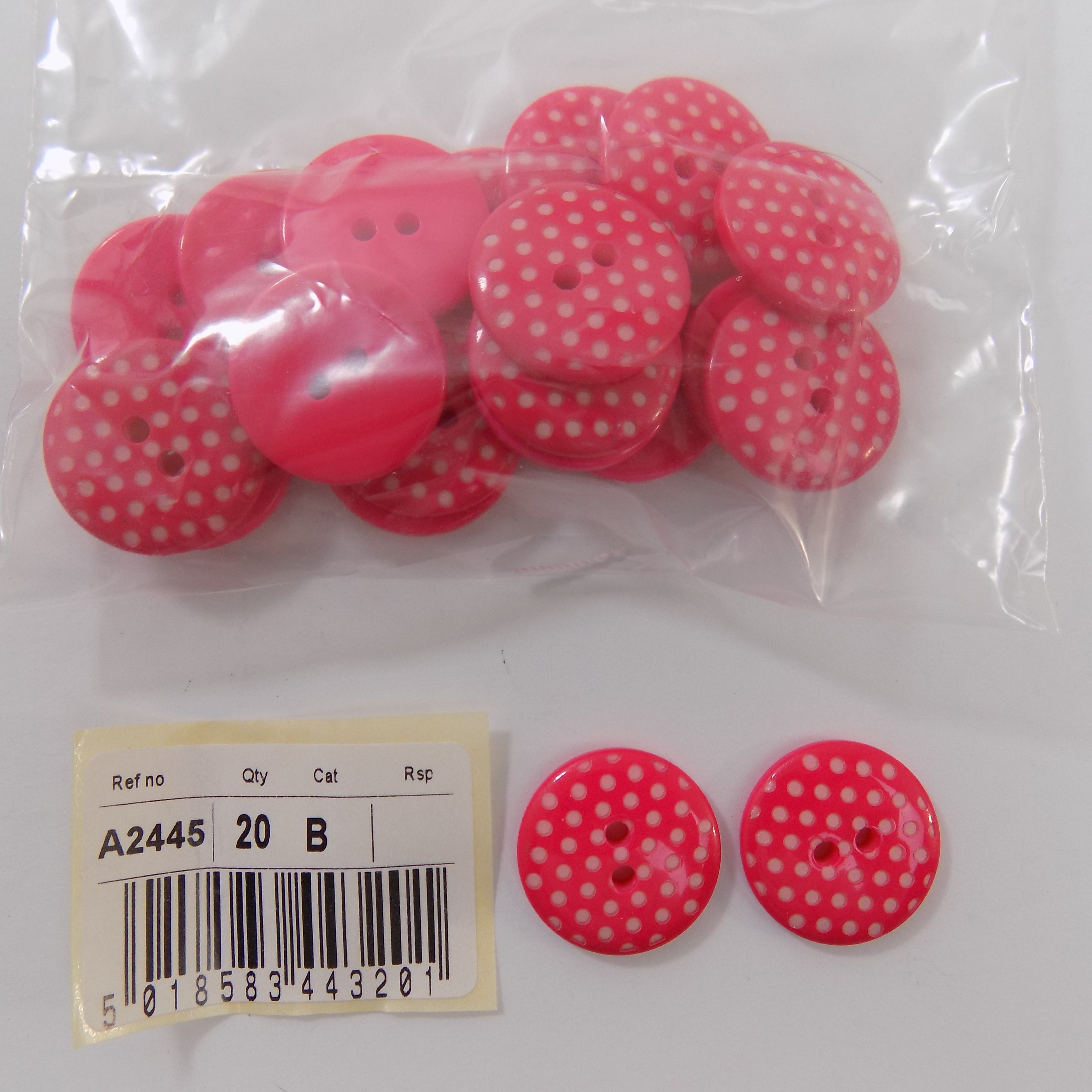 S2445    **SEHLBACH B BUTTON CERISE/WHITE SPOTS LARGE X 20