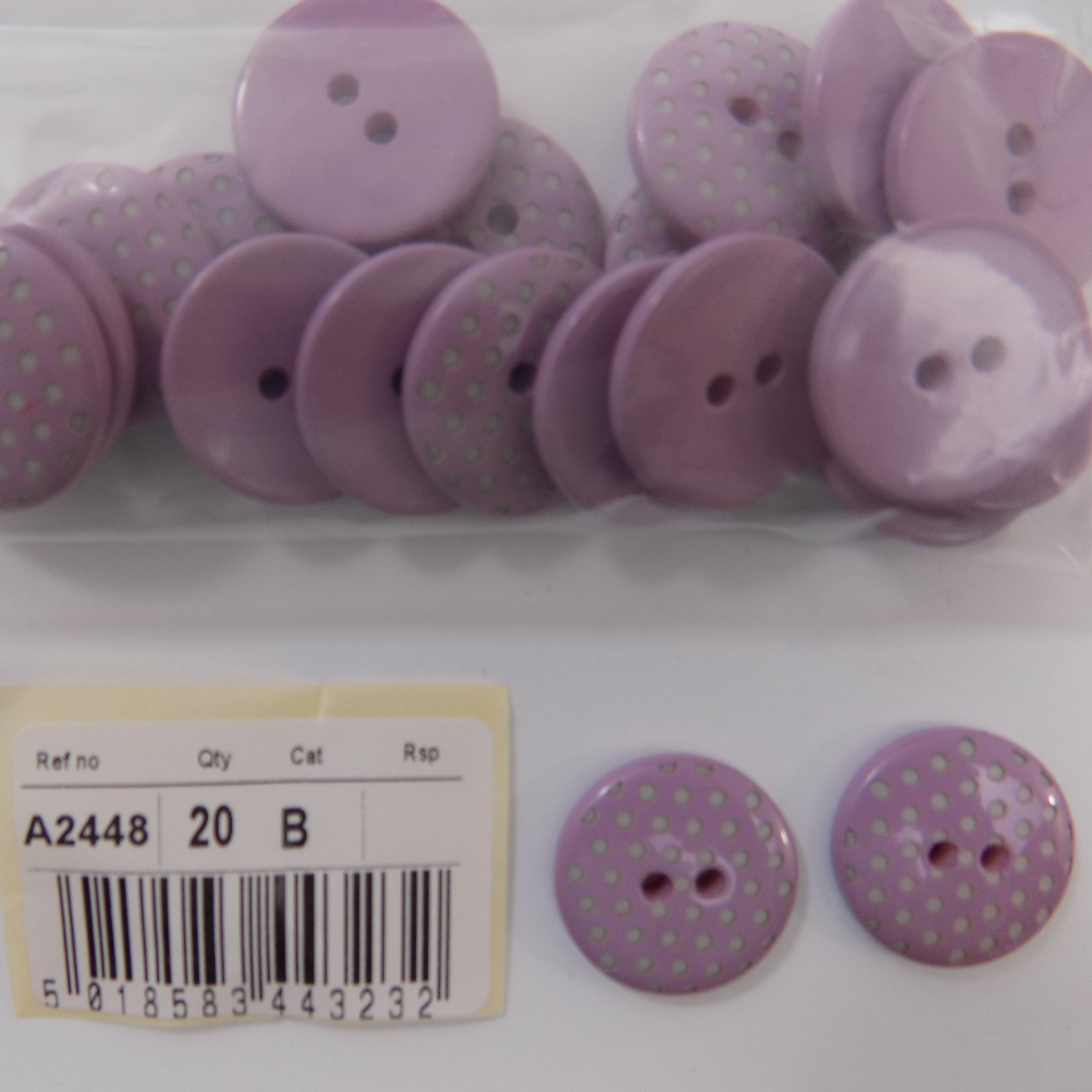 S2448  **SEHLBACH B BUTTON LILAC/WHITE SPOTS LARGE X 20