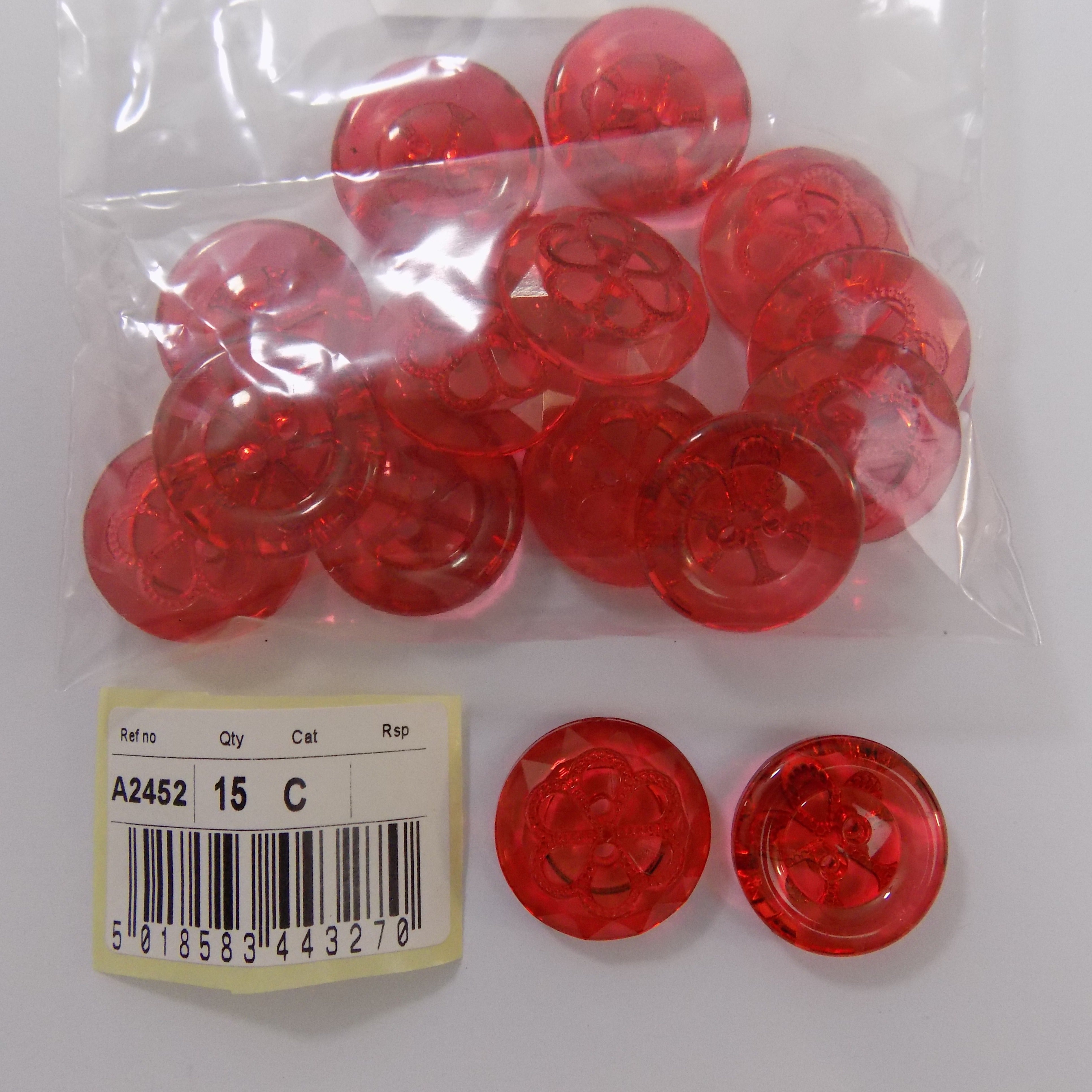S2452  **SEHLBACH C BUTTON CLEAR RED MEDIUM X 15