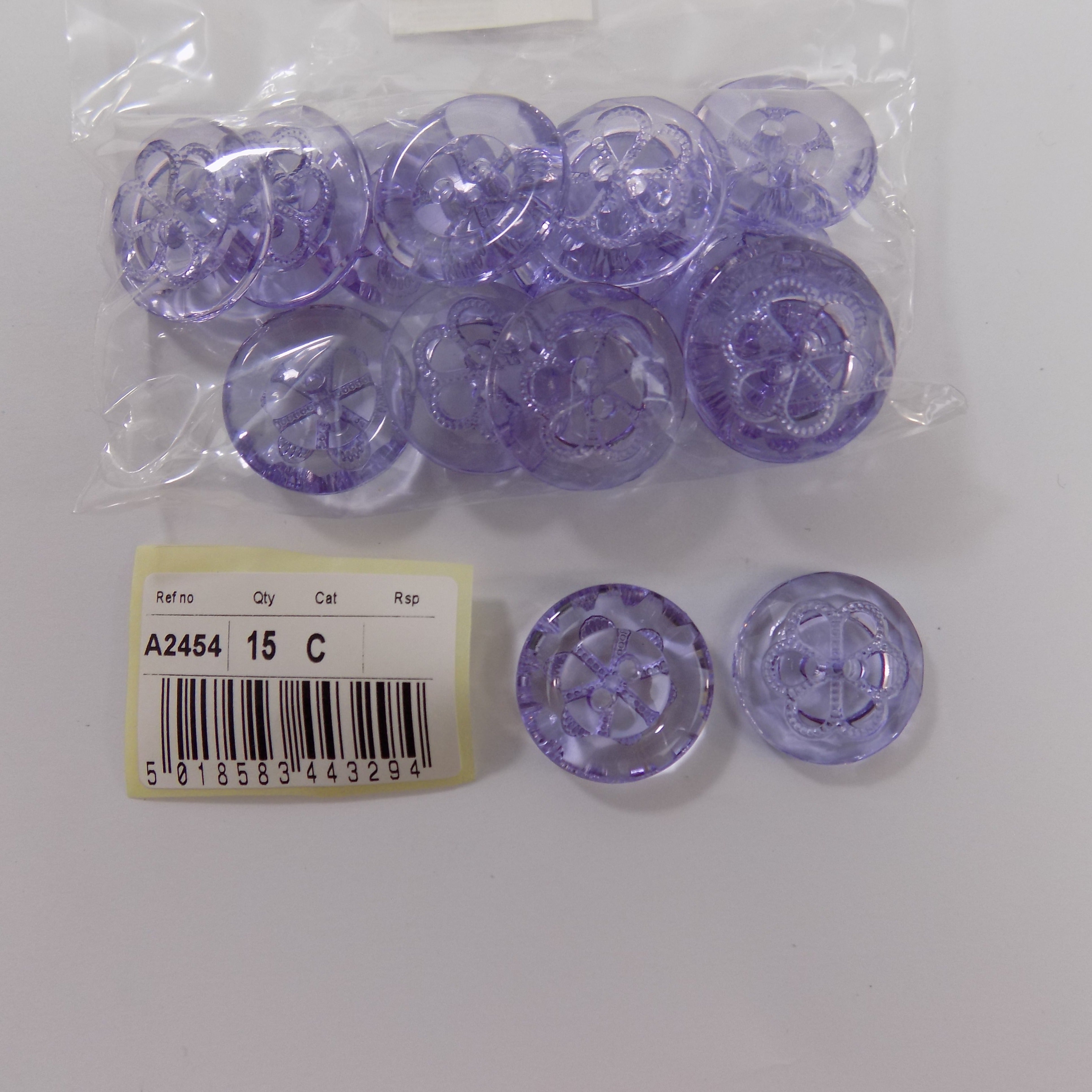 S2454  **SEHLBACH C BUTTON CLEAR LILAC MEDIUM X 15
