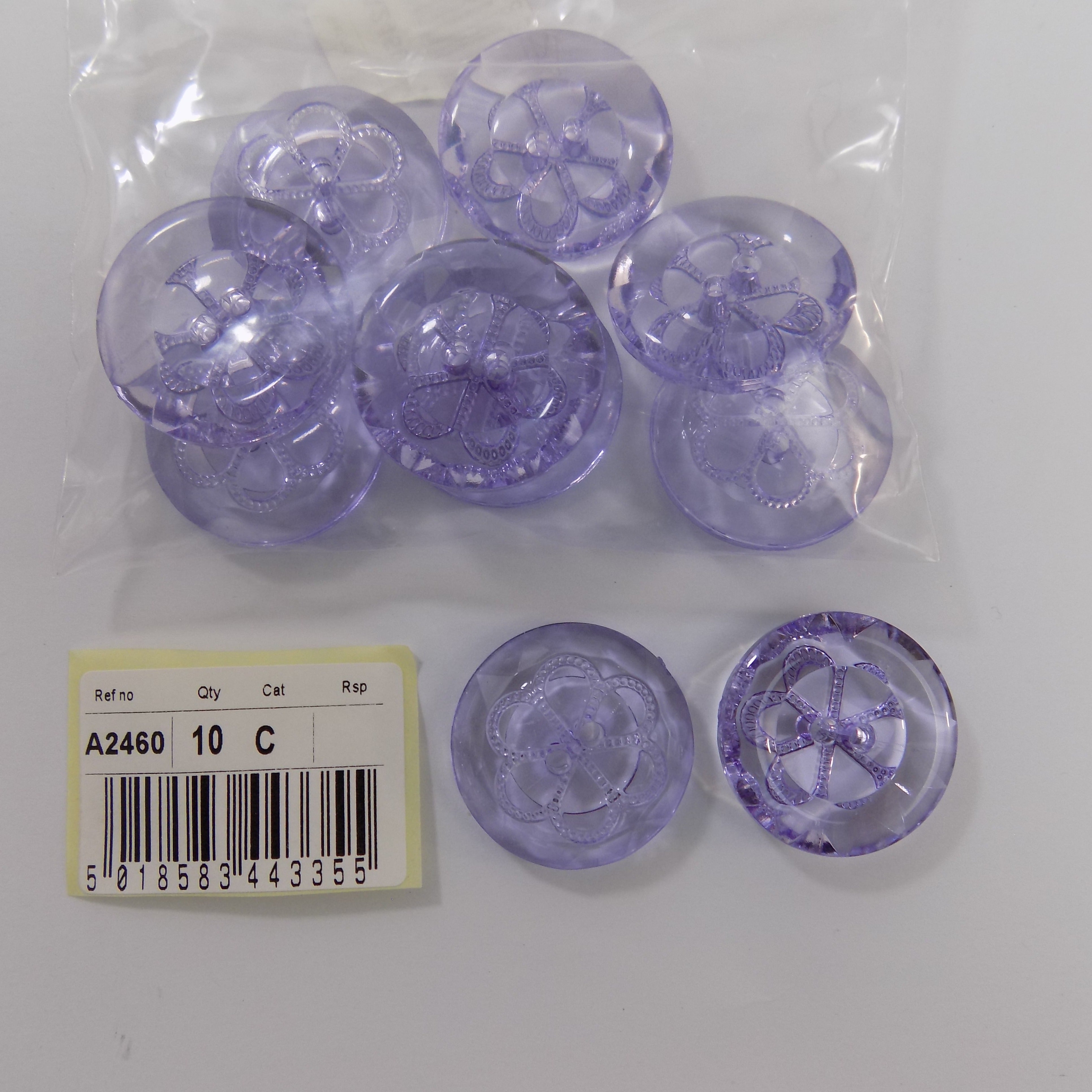 S2460  **SEHLBACH C BUTTON 28MM 2H CLEAR LILAC PK10