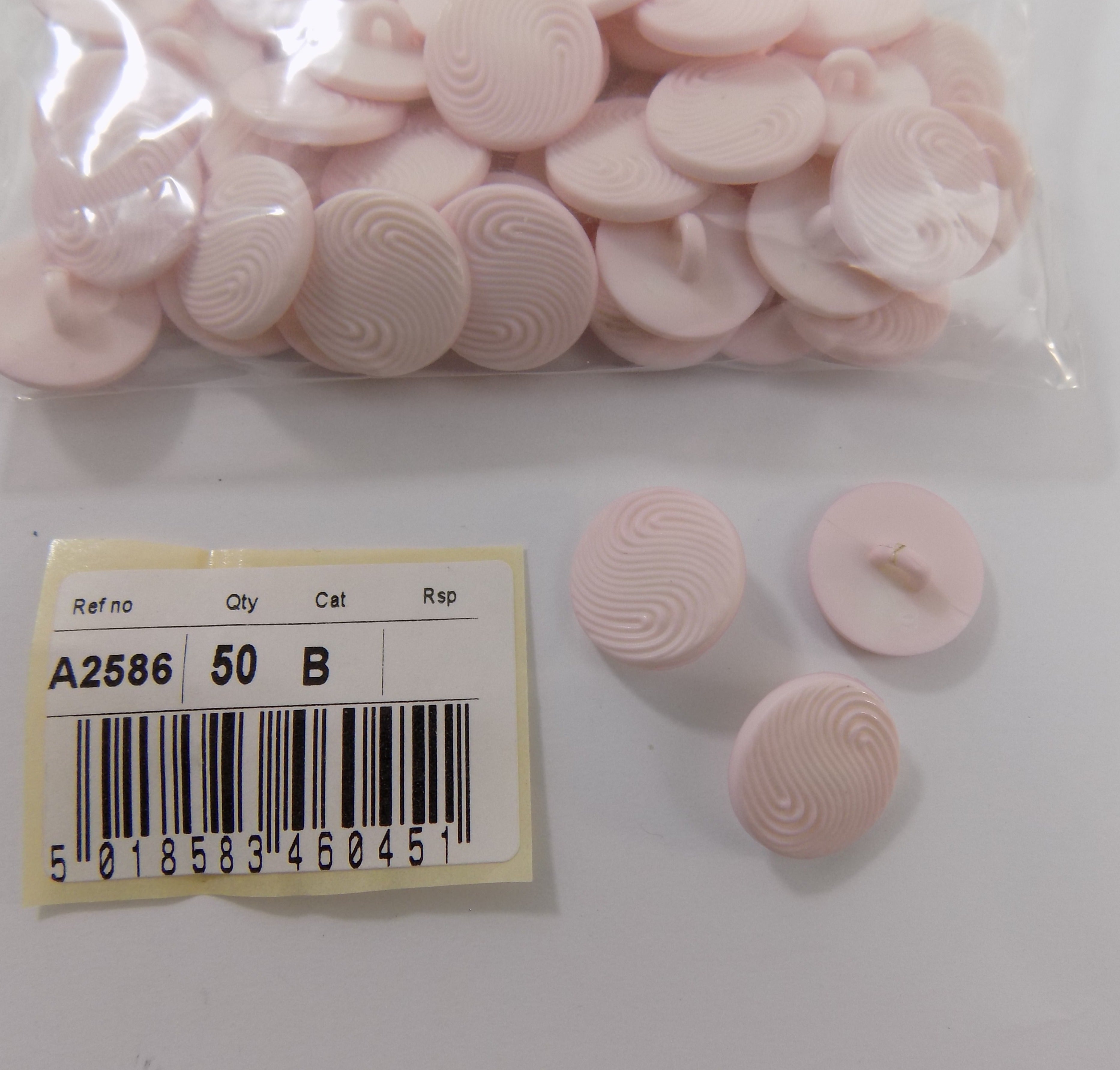 S2586  **SEHLBACH B BUTTON  WAVE LT.PINK  PK50 24L 15MM