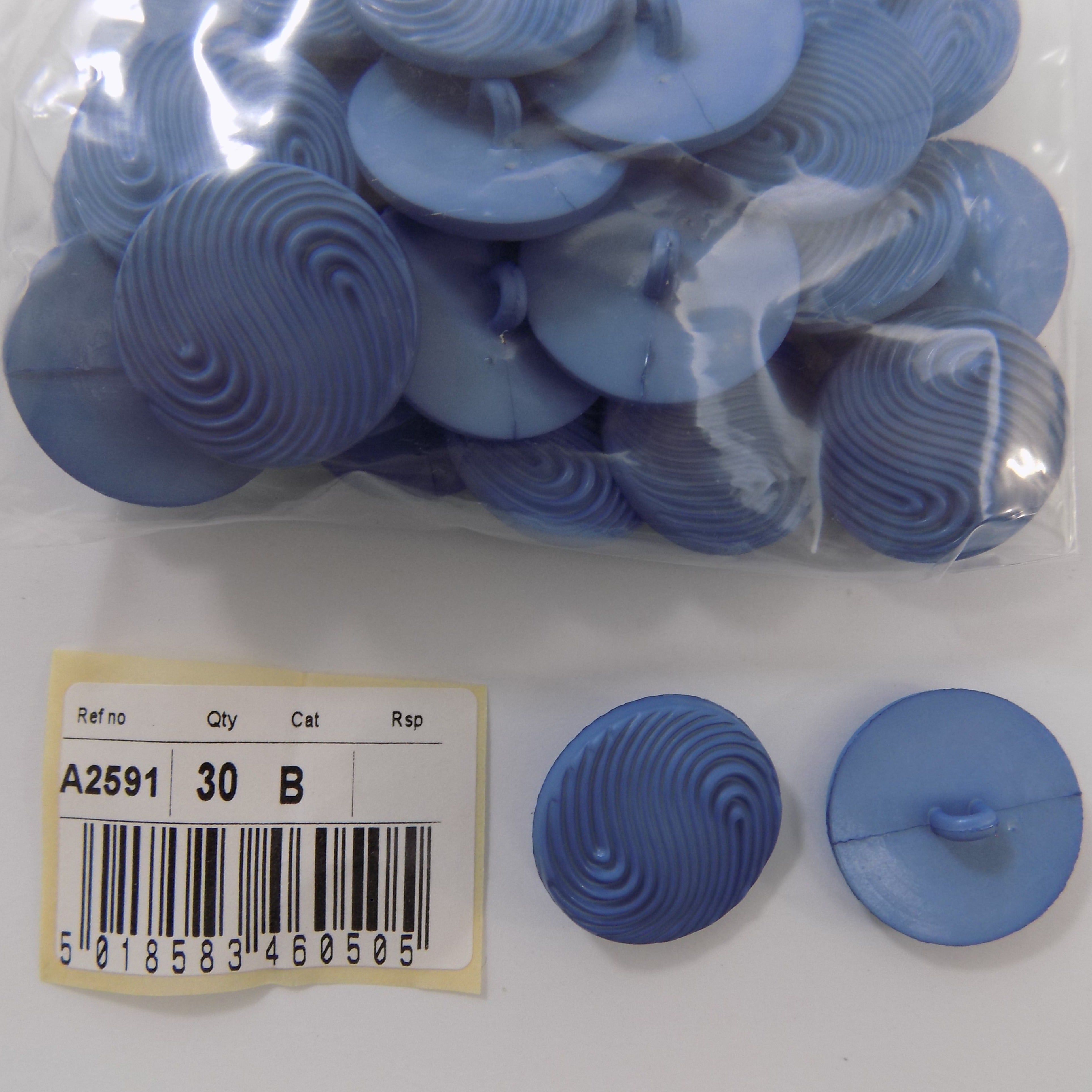 S2591  **SEHLBACH B BUTTON  WAVE BLUE PK30 35L 22MM