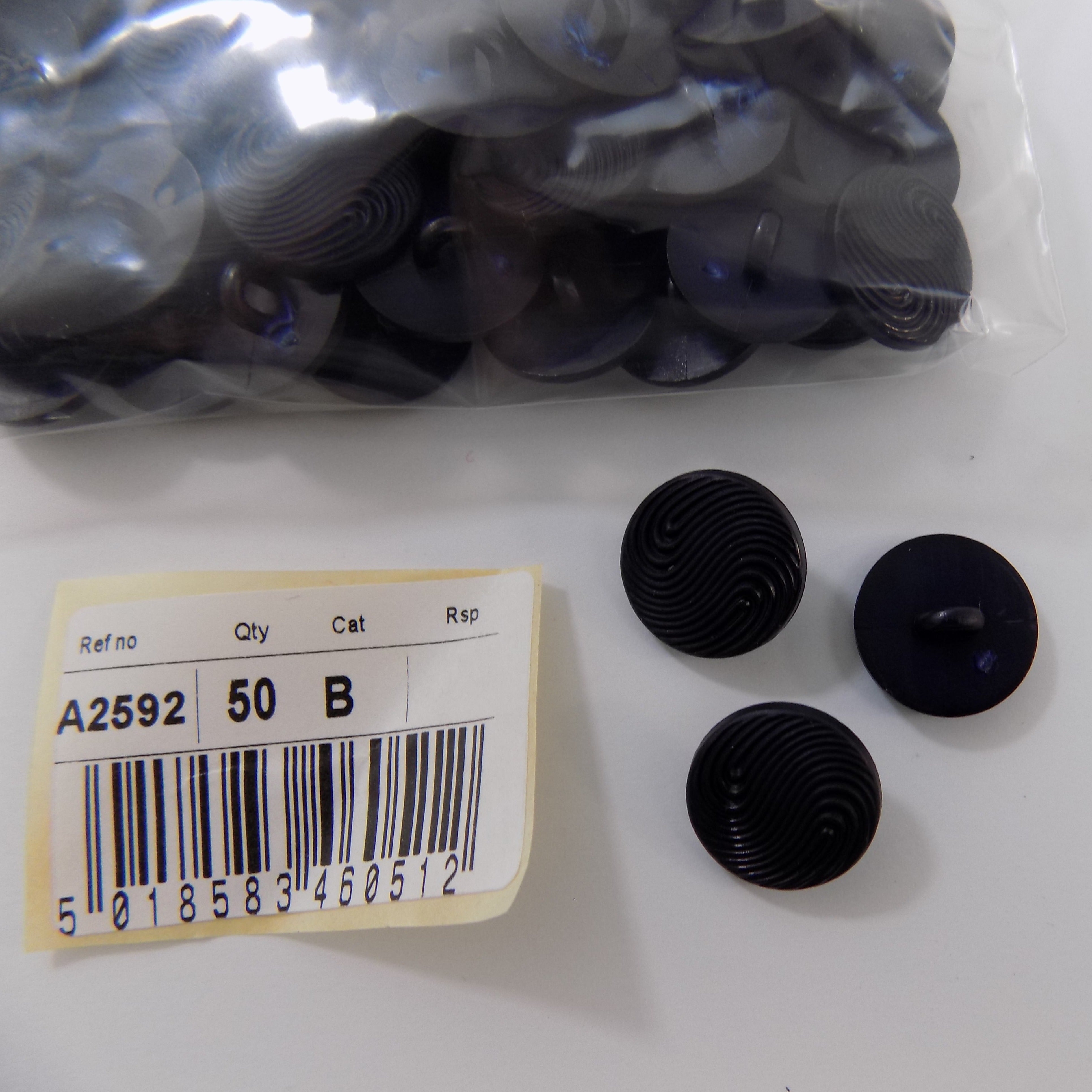 S2592  **SEHLBACH B BUTTON  WAVE BLACK PK50 24L 15MM