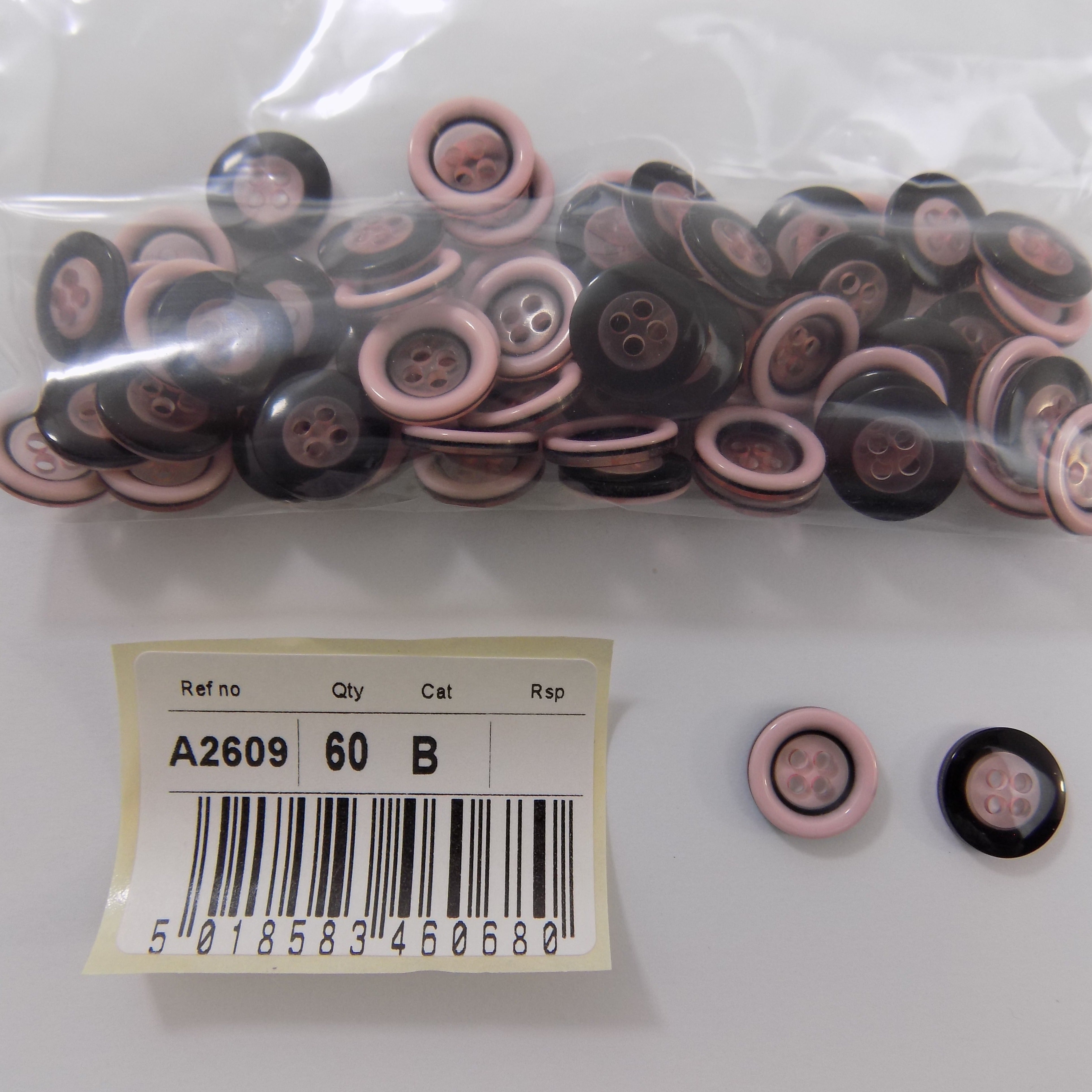 S2609  **SEHLBACH B BUTTON RAISED RIM PINK PK60