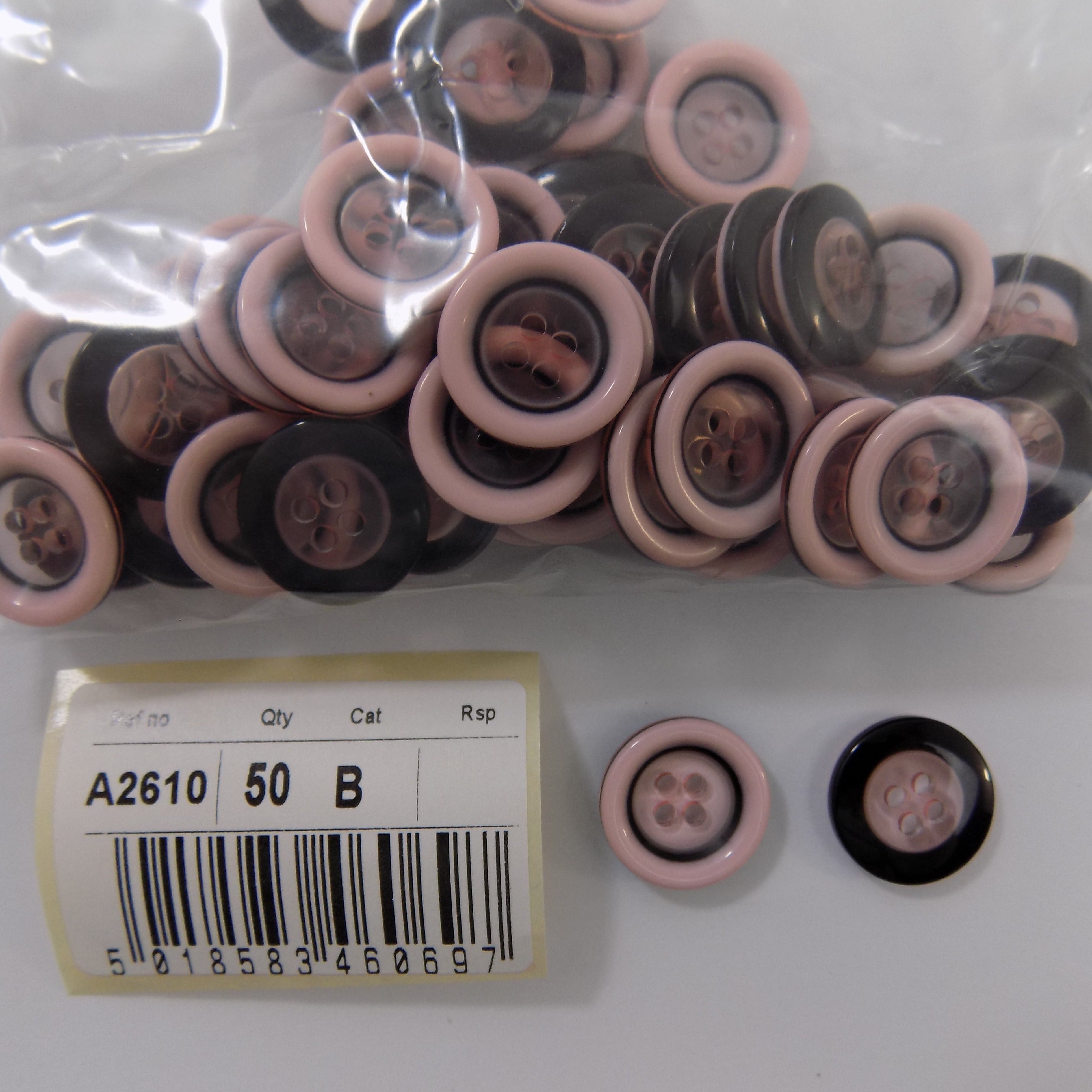 S2610  **SEHLBACH B BUTTON RAISED RIM PINK PK50