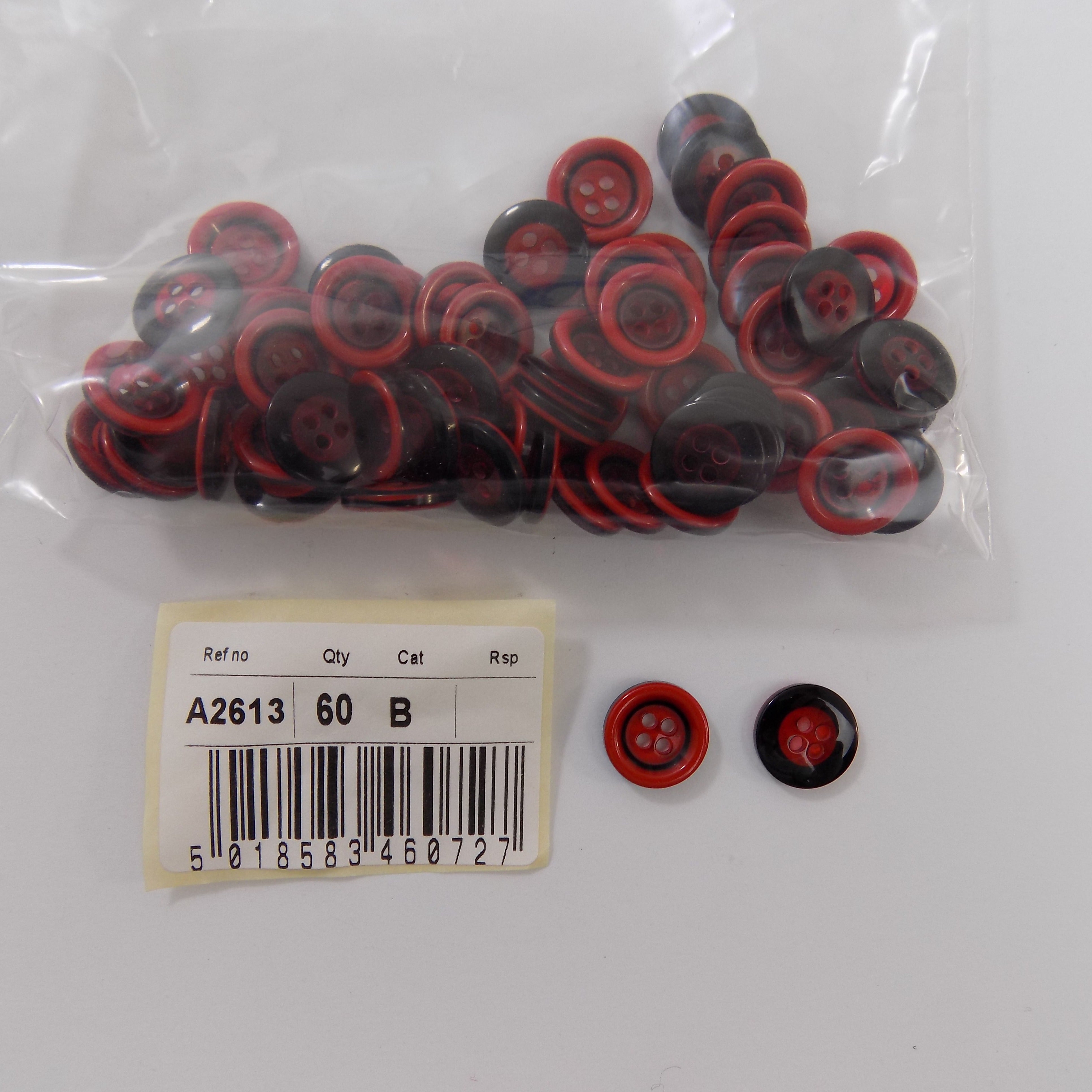 S2613  **SEHLBACH B BUTTON RAISED RIM RED PK60