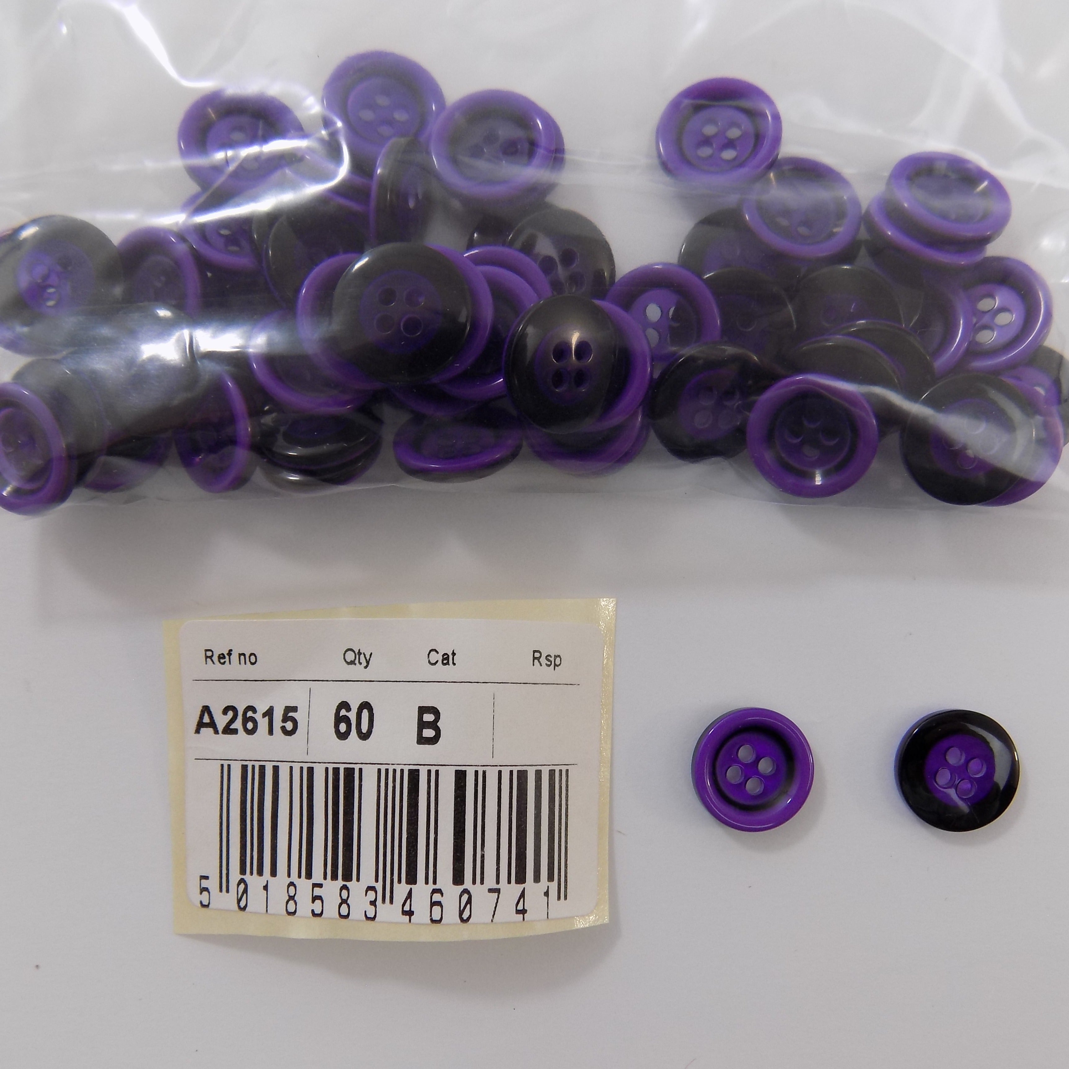 S2615  **SEHLBACH B BUTTON RAISED RIM PURPLE PK60